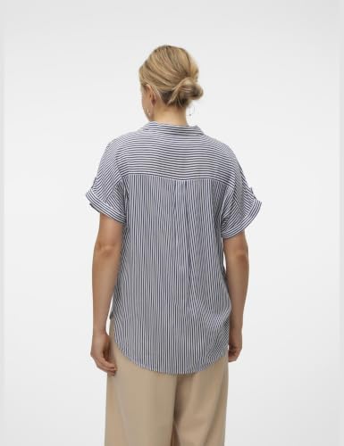 VERO MODA Damen Vmbumpy S/S Shirt WVN Ga Noos, Blau, L – Ansicht 3