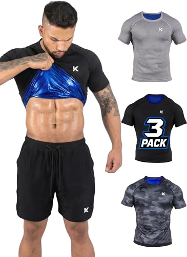 Kewlioo 3 Pack Sauna Shirt for Men - Original Heat Trapping Sweat Vest Sauna Suit For Men Compression Workout Sweat Suit for Gym Workouts