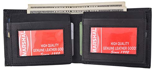 MARSHAL Mens Leather Multi Card Bifold with Double Flip-up 4 ID Windows Black3