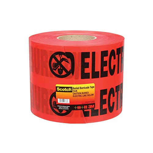 3M Buried Barricade Tape 368, Printed with 'Caution Buried Electric Line Below' Text, 6' Width, 1000 Foot Length (Pack of 1)
