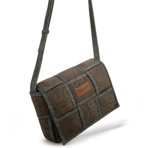 Image of Wrangler Woven Crossbody Bag for Women Vintage Floral Tooled Cross Body Purse