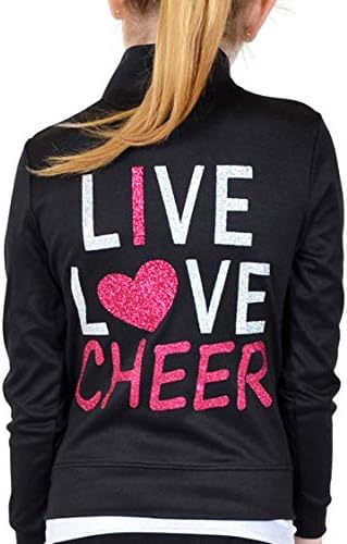 STRETCH IS COMFORT Girl's Rayon Live Love Cheer Warm Up Black Jacket Large