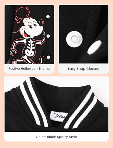 Image of Disney Mickey Mouse Little Boy Glow-in-the-dark Varsity Bomber Letterman Baseball Jacket Halloween Lightweight Sweatshirt Button up Color Block Coat 3T