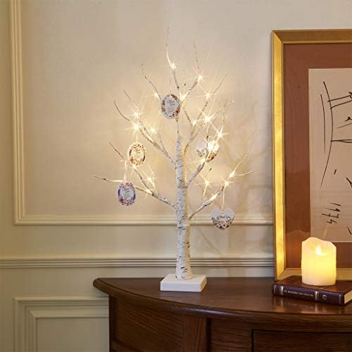 Eambrite Mini White Easter Tree Christmas Cards Display Tree Tabletop Birch Tree Battery Operated LED Twig Tree for Party Wedding Christmas Special Celebration (60cm)