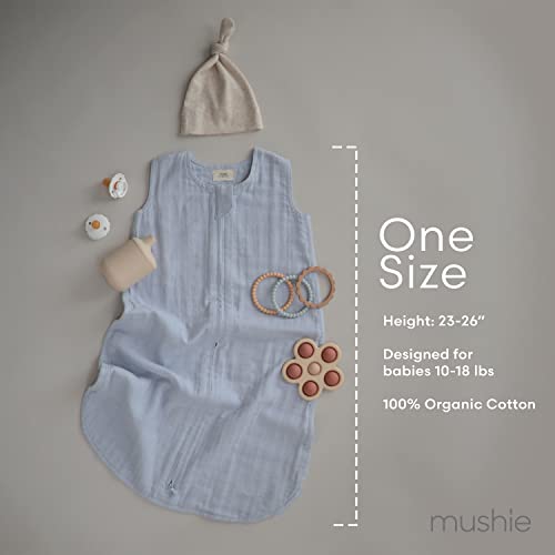 Image of mushie Baby Wearable Blanket | 100% Organic Cotton Muslin | Sleeping Bag For Infants (Baby blue)