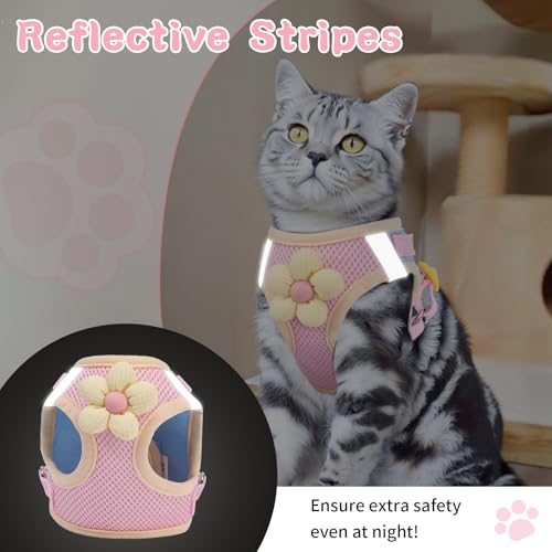 Cat Harness and Leash Set for Walking Escape Proof, Adjustable Kitten Harness Breathable Mesh with Reflective Strips Harness with Flower for Kitty Puppy Bunny - Image 6