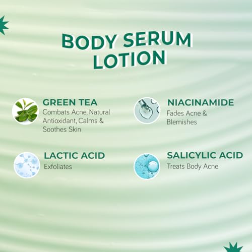 Image of Moody AcneXpert 5% AHA Body Lotion with Salicylic Acid & Green Tea | Body Lotion for Acne Prone Skin | Helps Reduce Body Acne, Strawberry Legs & Rough Texture | 48-Hour Moisturization for Men & Women | 200ml