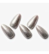 GLAMERMAID Hot Pink Ombre Press on Nails Medium Almond, Line Fake Nails Short Oval, Jump Color Gl...