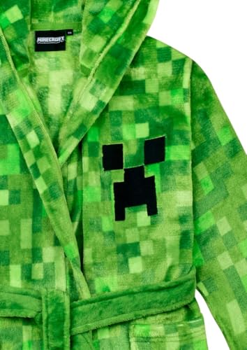Minecraft Bademantel Kinder Jungen Fleece Morgenmantel mit Kapuze Creeper Design (as3, numeric, numeric_152, regular, Grün)