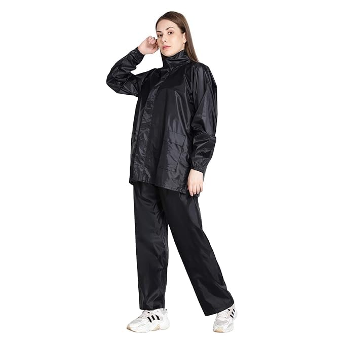 Black Monsoon Rain Suit for Women XXL – Full Length Hooded Waterproof Jacket and Bottom Set-image-2