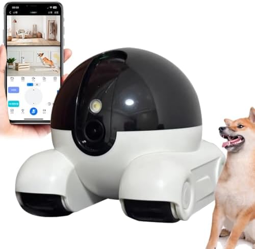 Wireless Pet Camera with 1080P Night Vision, Two-Way Talk & Remote App Control - Movable Security Robot for Cats and Dogs (White)