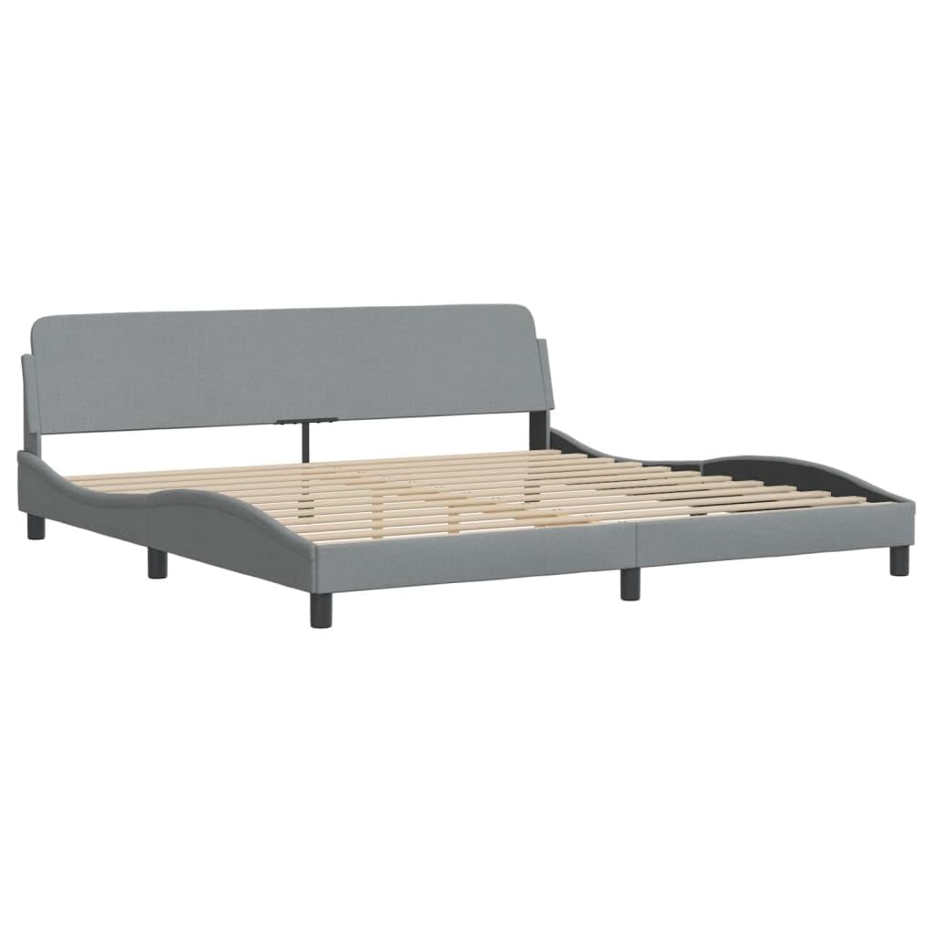 Dover Upholstered Platform Bed with Mattress, Light Gray Fabric 200 x 200 cm, nowoczesny design Wave Durable Metal & Solid Sosna Wood Frame, H2/H3 Foam Mattress Supportive Headboard