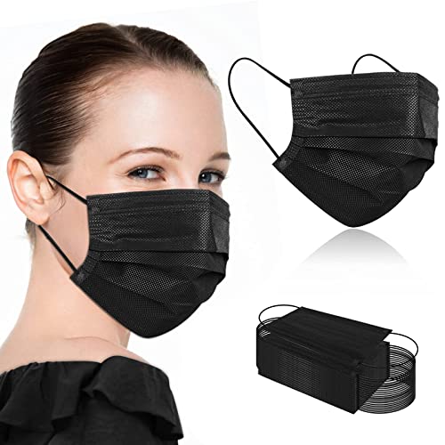 50Pcs Black Disposable Face Masks,Black Face Masks Disposable Breathable 3 Ply Face Masks for Adults,Black Masks