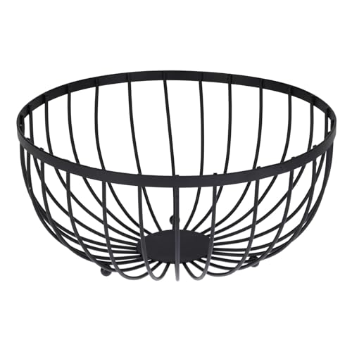 Image of Carousel Home Modern Black Metal Fruit Bowl | Large Round Wire Basket for Kitchen Storage | Fruit & Vegetable Storage Basket - 25cm