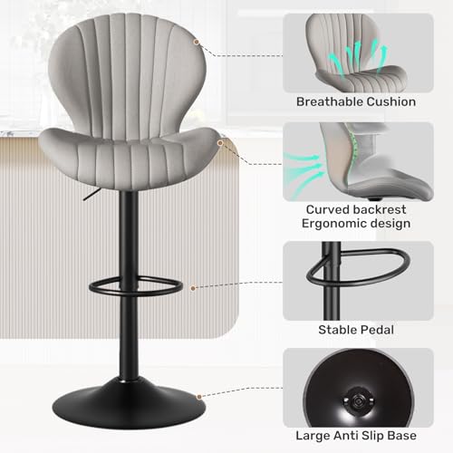 Butacos Giratorios Ajustables en Conjunto de 2, con Alto Respaldo y Tapizado en Tela, Fácil Montaje para Barra de Cocina o Isla, Butacos Cómodos para Barra Doméstica, Gris Claro miniatura 4
