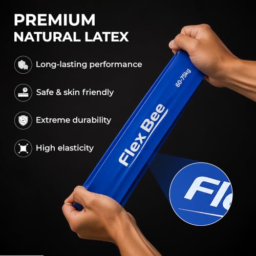 Image of FlexBee Heavy Resistance Bands for Workout Set, Pull Up Assist, Strength Training & Stretching | Exercise Loop Bands for Men & Women Home Gym Fitness Equipment (Blue, 60-75 kg, Natural Latex)