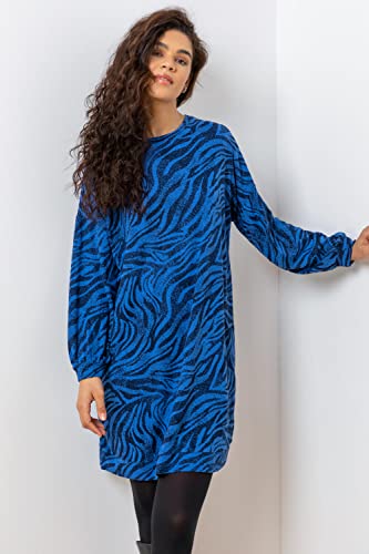 Roman Originals Women Animal Print Jacquard Sweater Dress - Ladies Spring Everyday Summer Evening Vacation Work Holiday Long Sleeve Smart Casual - Royal Blue - Size 18 #TOP1