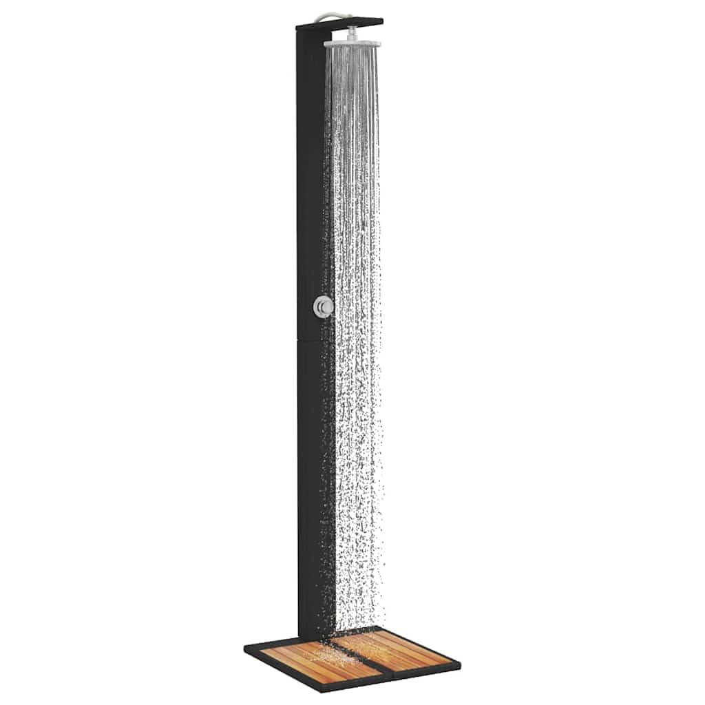 Mangloder Doccia da Giardino Nero in Poly Rattan e Legno di Acacia 50x55x224cm Autoportante con Getto Girevole Doccia Superiore per Giardino, Piscina, Vasca idromassaggio ed Estate
