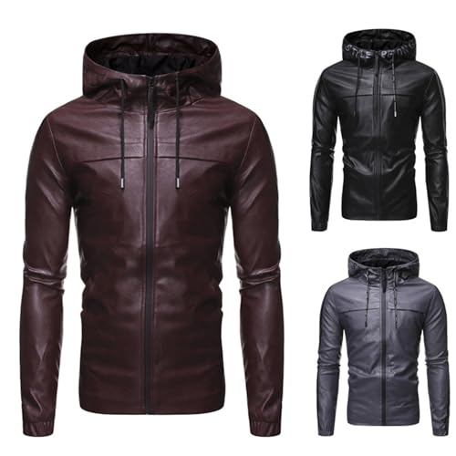 Chaqueta Bomber de Cuero Sintético con Capucha para Hombre miniatura 5