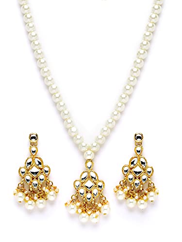 Karatcart Gold Plated Pearl Beads Studded Kundan Necklace Set for Women - Image 6