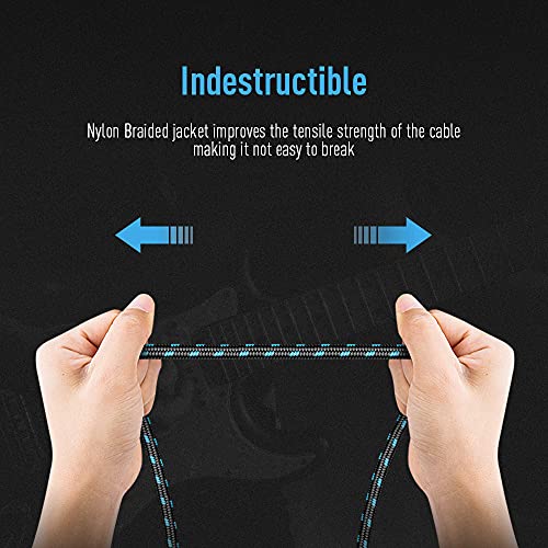 Sonicake Guitar Cable 10Ft Amp Cord For Guitar Bass Electric Guitar Instrument Electric Mandolin Amplifier Audio 1/4 Right Angle To Straight Black Blue (Black+Blue) #TOP3