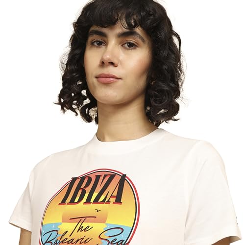 Image of Wrangler Women's Printed White Crew Neck Regular Fit T-Shirt