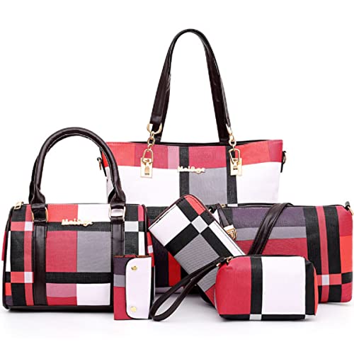 Bolso de mano para mujer YOUNXSL, conjunto de 6 piezas: bolso de hombro, bandolera, cartera, clutch y bolso para llaves, estilo satchel y tote con asa superior miniatura 1