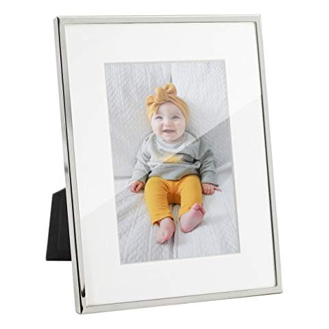 Afuly Silver Photo Frame 6x4 or 8x6 Metal Plated Thin Edge Picture Frames with White Mount for Wall Tabletop Wedding Christmas Gifts Cover
