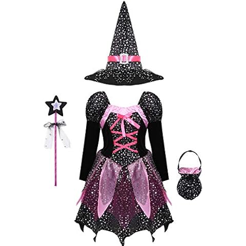 iiniim Mädchen Hexen Kostüm Kleid Zauberer Kostüm komplett Cover