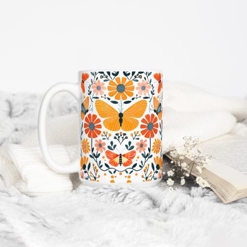 Taza de cerámica floral con mariposas 15oz miniatura 3
