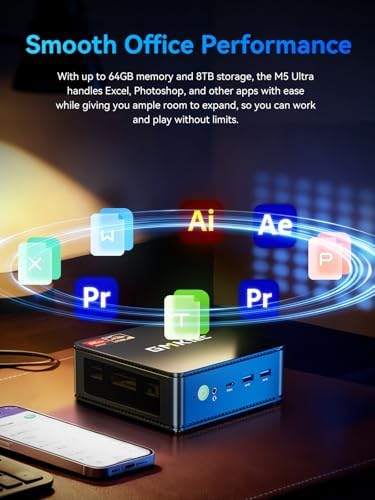 GMKtec M5 Ultra Oyun Mini PC Ryzen 7 7730U (Yükseltilmiş 7430U/ 5825U), 16GB RAM 512GB SSD Çift NIC LAN 2.5GbE Masaüstü Bilgisayarlar, Üçlü 4K Ekran, WiFi 6E, USB-C, BT 5.2, DP, HDMI 2.0 - Görsel 6