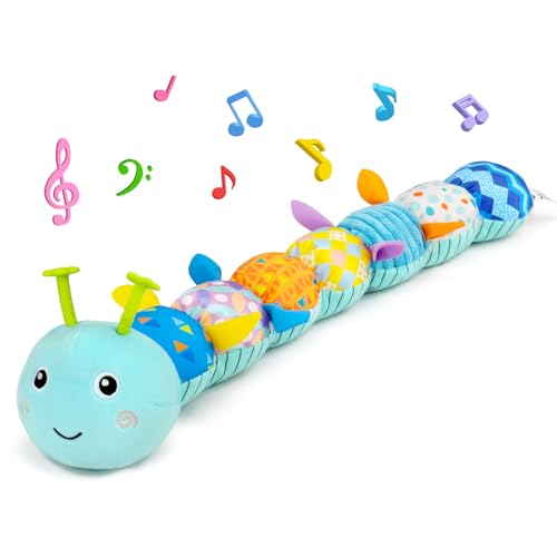 Image of Topsochir Baby Tummy Time Toys 0-6 Month Musical Stuffed Animal Plush Caterpillar Toy for Infant 6-12 Month Teething Sensory Toy with Crinkle Rattle for Babies 0-3-6 Month Newborn Boy Girl