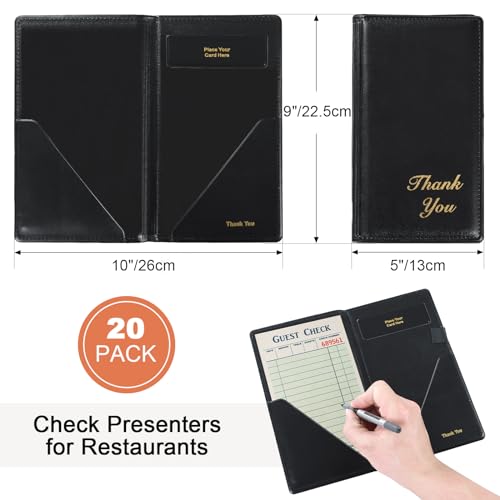 FLKQC Restaurant Check Presenters, 20 Pack 9" x 5" Guest Check Card Holder with Gold Thank You Imprint for Severs, Bill Book Restaurant Supplies for Restaurants, Bar and Cafe (20, Black) by FLKQC - Image 2