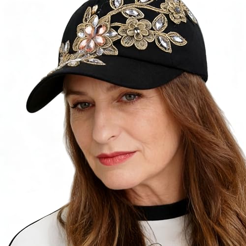 Gorra de Mujer con Encaje y Flores Negra miniatura 1