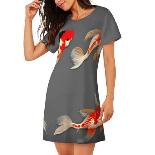 Chemise de nuit femme carpes koï manches courtes imprimé pois vêtement nuit confortable