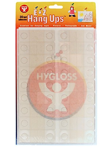 Hygloss Hang Tabs - E-Z Hang Ups - Self-Adhesive - Multiple Uses - Hang Artwork, Pictures, Photos, Projects & More - 36 Tabs per Sheet - 1 Sheet in Header Bag - 7/8"h x 1.25"w
