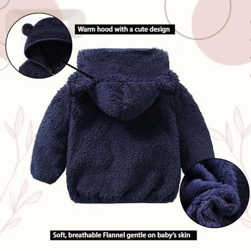 Image of Baby Teddy Bear Ear Soft Flannel Long Sleeve Hoodie & Leggings Unisex All Season Clothing Set For Baby Boys And Baby Girls