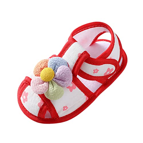 Infant Toddler Baby Girls Boys Shoes Flower Sandals First Walkers Prewalkers Anti-Slip Sole Flat Shoes (Red, 12 Infant)