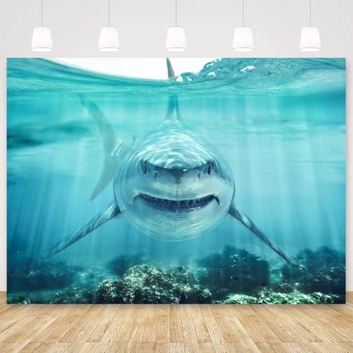 Fondo fotográfico 6x4 pies Tema marino con tiburón miniatura 1