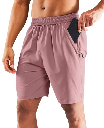 Image of MIER Men's Quick Dry Running Shorts with Zipper Pocket Elastic Waist Athletic Workout Exercise Shorts