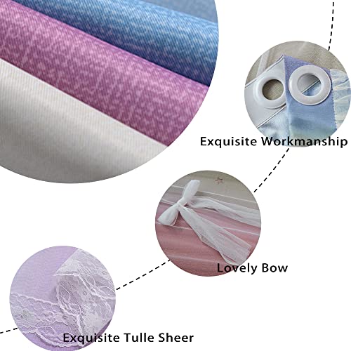 Image of Yancorp Room Darkening Blackout Curtains with Grommets Kids Lace Drapes Star Double Layer Window Panels with Tie Backs Bedroom Living Room (Pink Blue, W52 X L72-1 PC)