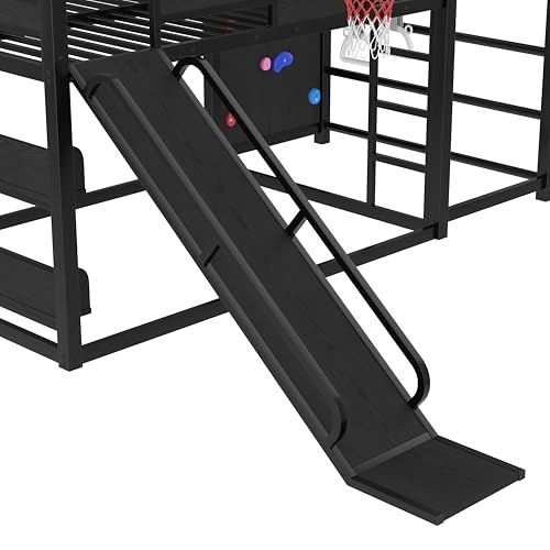 Bellemave Full Szie Bunk Beds with Slide and Basketball Hoop, Pull-up Rings, Climbing wall, and Built-in Bookshelves, Full Loft/bunk Bed, Black by Bellemave - Image 8