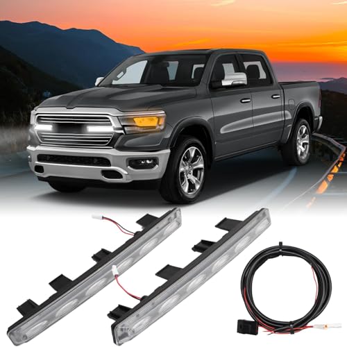 FUSCH Pair of LED Front Grille Lights Compatible with 2019-2024 Dodge Ram 1500, Waterproof Exterior Grille Trim Lamp with Wiring Harness Kit, Radiator Grille Light Fit for Big Horn Laramie Tradesman
