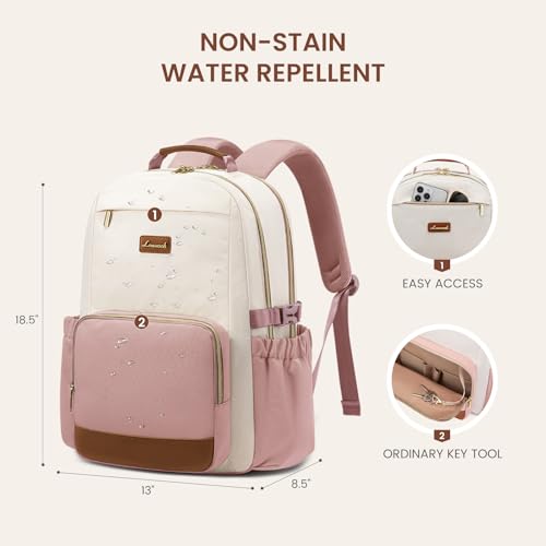 Image of LOVEVOOK Laptop Backpack for Women with Pouch Pocket for Large Capacity Cup,17 Inch Teacher Nurse College Work Backpack Purse,Waterproof Laptop Bag Computer Back Pack for Travel, Beige-Pink-Brown