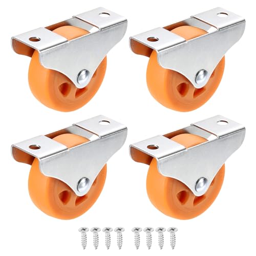PATIKIL 2 Rigid Fixed Plate Caster Wheels, 4 Pack Low Profile Caster PP Wheels with M4 Screws Total Load Capacity 132 Lbs for Drawers Cabinet Rolling Furniture, Orange