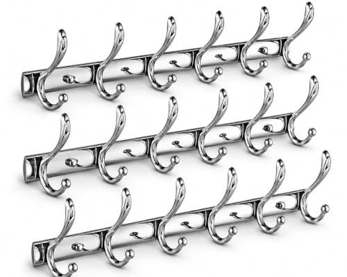 Image of Excellent Stainless Steel Bathroom Cloth Hanger, Silver, 40 Cms, Pack of 3