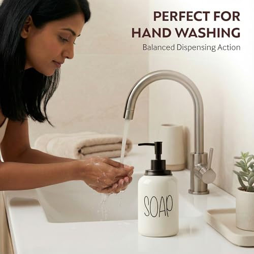 Image of Decor & More Modern Ceramic Soap Dispenser | 500ml Liquid Handwash Dispenser White with Removable Pump | Handwash Bottle for Kitchen & Bathroom | Bathroom Soap Dispensers
