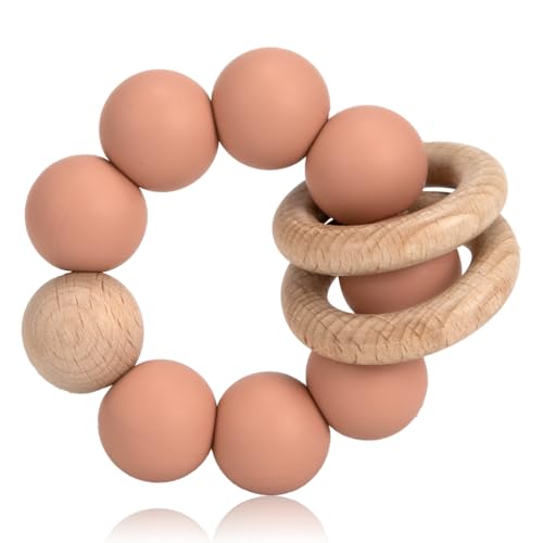 Image of Silicone Baby Teether, Food Grade Silicone & Beech Baby Teething Toy, BPA Free (Pink)