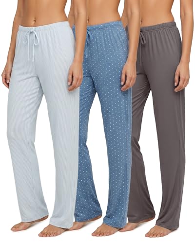 Image of 3 Pack Women's Pajama Pants Soft Lounge PJ Bottoms Comfy Sleepwear Pijamas