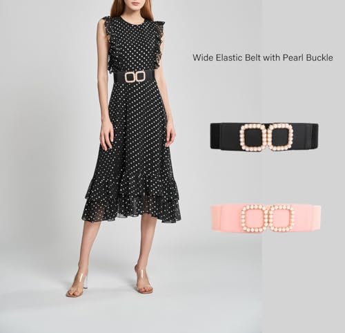 COTIM COYIN Women's Wide Elastic Waist Belt with Pearl Square Buckle2